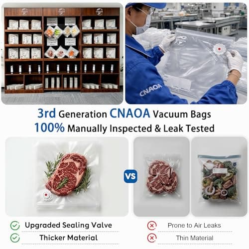 CNAOA Compact Vacuum Sealer with 30 3rd-Generation Upgraded Reusable High Seal Bags, Powerful Handheld Vacuum Sealer Machine, Keeps Food Fresh Up to 6X Longer, Portable Meal Saver, Seal Meal Saver - Thumbnail 3