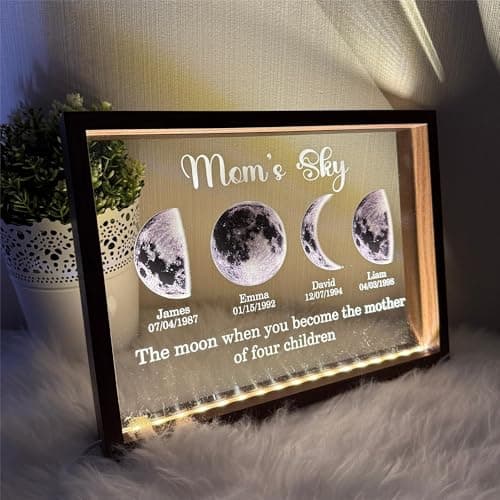 CraffBase Moms Sky Led Light Frame Glass Plaque LED Picture Frame Custom Mommy's Universe Light Plaque Mothers Day Moon Phase Gifts for Mom Grandma Christmas - Thumbnail 4
