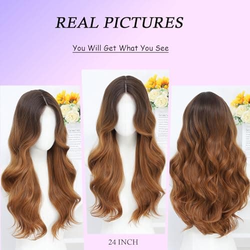 Barbique Brown Ombre Lace Front Wig 24 Inch Long Body Wave Synthetic Wig - Thumbnail 5
