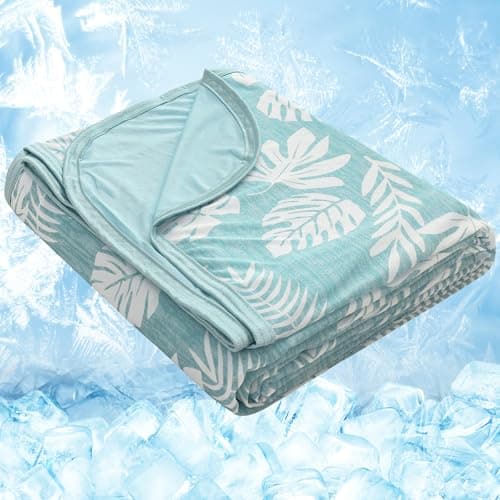OIGAE Cooling Blanket Throw Size 50"x70" for Hot Sleepers & Night Sweats – Instant Cool Touch Soft Lightweight Summer Blanket with Snowflake Print for Bed Couch Travel, Green - Image 1