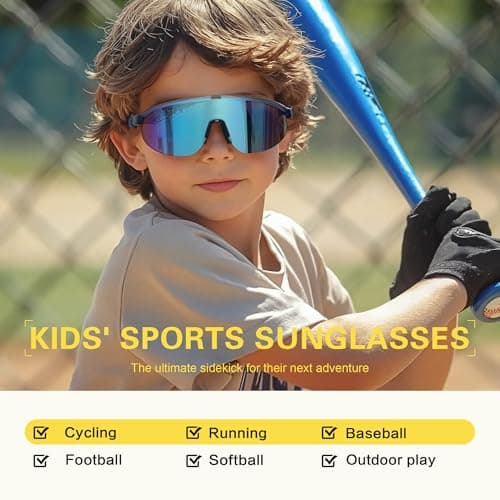 suoso Kids Baseball Sunglasses for Girls: Boys UV400 Protection for Youth Children Age 3-9 Cycling Football Sports Glasses - Thumbnail 3