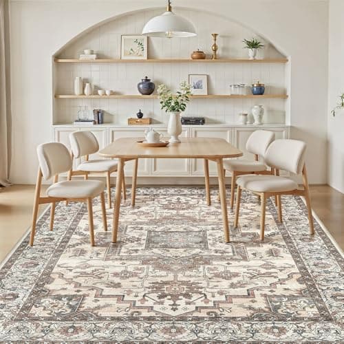 Jessibou 5x7 Area Rugs Living Room: Washable Vintage Rug Large Non-Slip Stain Resistant Ultra Soft Low Pile Pet Kids Friendly Carpets for Bedroom Dining Room Nursery Home Office Decor - Light Brown - Thumbnail 5