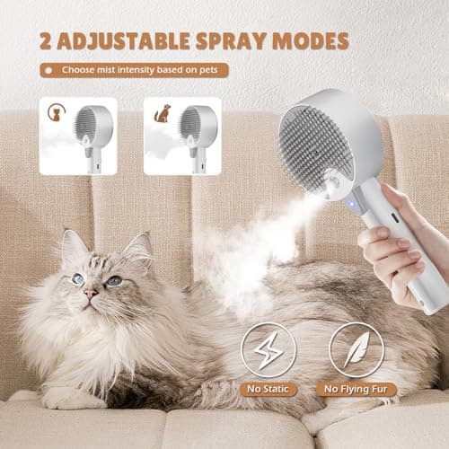 Cat Steam Brush,Cat Brushes for Indoor Cats, 4 In 1Spritz Spray Defur Comb, Cloud Care Shedding Control, Pet Grooming Brush for Long Short Hair Cats Dogs, Massage Clean Design Pet Steam Brushes - Thumbnail 4