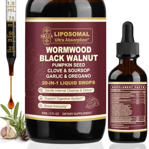 SKLIA 20-in-1 Liposomal Wormwood Black Walnut Cleanse for Humans Drops Liquid – Rapid Gut Cleanse & Digestive Support with Clove, Berberine, Garlic, Soursop, Slippery Elm, Oregano | Fast-Absorbing 1P - Image 1