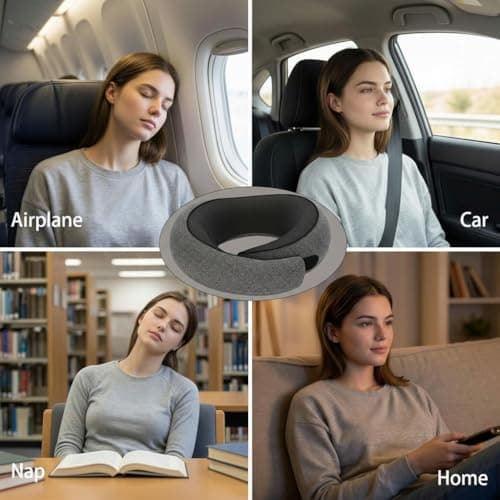 Bely King Travel Neck Pillow for Airplane - 100% Memory Foam 360° Ergonomic Support - Adjustable Velcro, Washable Velvet Cover & Compact Storage Case - Flight Essentials for Sleeping(Grey) - Thumbnail 4