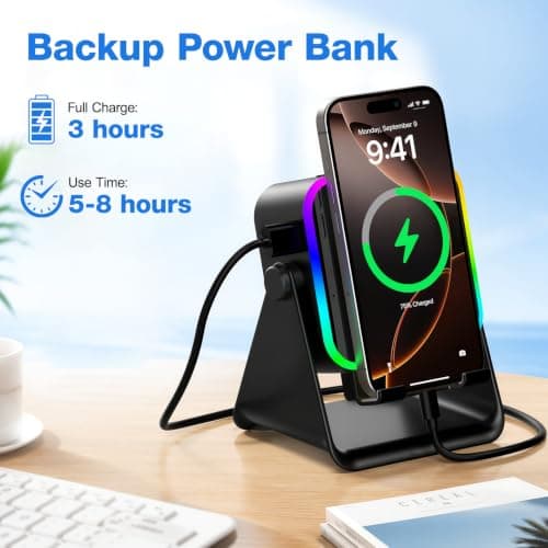 TARKARI Wireless Induction Speaker, 5 in 1 Bluetooth Speaker, Emergency Charging 360° Rotation Cell Phone Stand Compatible with iPhone Android iPad Samsung, Birthday Gifts for Men Women - Thumbnail 5