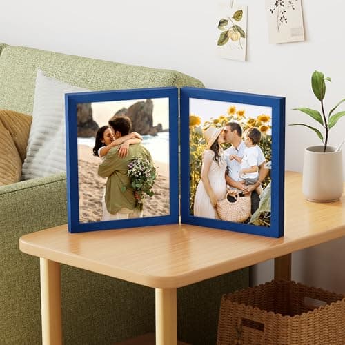 decorUhome Double 8x10 Picture Frame Vertical, Engineered Wood Bifold Photo Frame with Plexiglass for Tabletop Display, 8x10, Royal Blue - Thumbnail 5