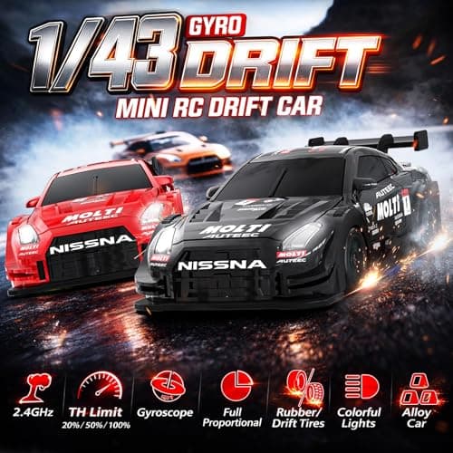 EversaleT 1/43 Mini RC Drift Car with Gyro, 2.4GHz Full Proportional RC Car, 20KM/H Professional High Speed Remote Control Car with Lights, Desktop Drift Car Racing Toy Gifts to Adults Kids Boys - Thumbnail 2