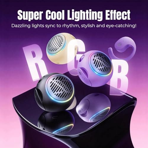 Xmenha 2 in 1 Small Mini Portable Bluetooth Speaker and Open Ear Over the Ear Buds Kids Earbuds Purple Air Bone Conduction Headphones Wireless Bluetooth for Outdoor Sports Kids - Thumbnail 6