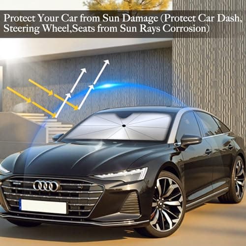 TZQZYL Foldable Windshield Sun Shade Umbrella - 56.3"x31.8" Universal Car Shade Front Windshield for Medium Sedans SUVs, Premium Nano Ice-Crystal UV Coating, Upgraded Silver Sunshield(Premium Silver) - Thumbnail 6