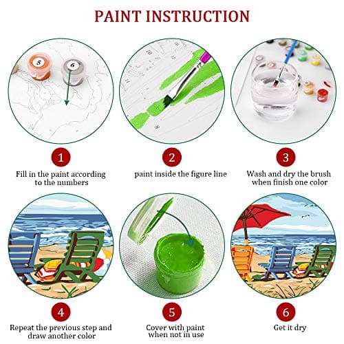Ginkko Paint by Numbers Art Craft Kit for Adults, Beach Themed, Framed Canvas 9x12 inch, Non-Toxic Acrylic Paints, Professional Brushes, Unique Gift - Thumbnail 4