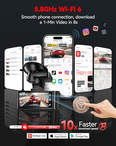 REDTIGER 4K STARVIS 2 Dash Cam Front and Rear, 5GHz WiFi 20MB/s Download, 128GB Card Included, Voice Control, Dash Camera for Cars with 3.18" Touch Screen, GPS, Loop Recording, Parking Mode(F7N Touch) - Thumbnail 5