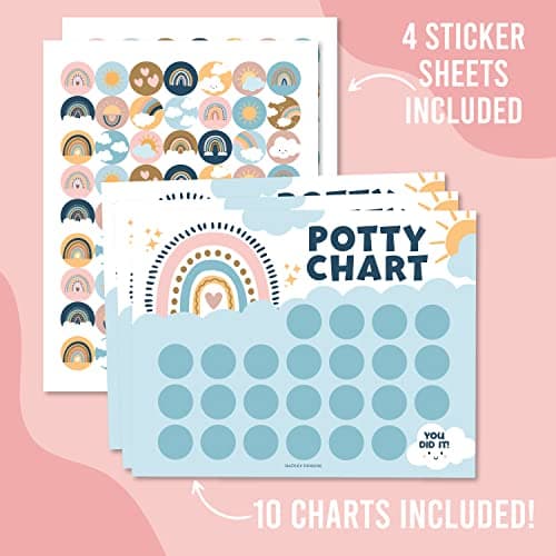 Hadley Designs Potty Training Chart for Toddlers Girls -10 Sticker Potty Chart for Toddlers Girls, 8.5x11" Potty Training Sticker Charts for Toilet Success, Boho Toddler Reward Chart for Kids - Thumbnail 4