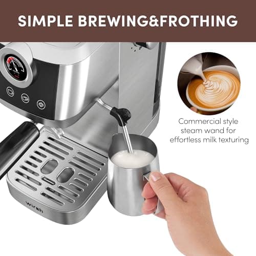 wirsh Espresso Machine, 20 Bar Semi-Automatic Espresso Maker with Pressure Gauge, Steam Wand, Stainless Steel Expresso Coffee Machine for Espresso/Latte/Cappuccino, Touch Screen,Home Barista Plus - Thumbnail 4