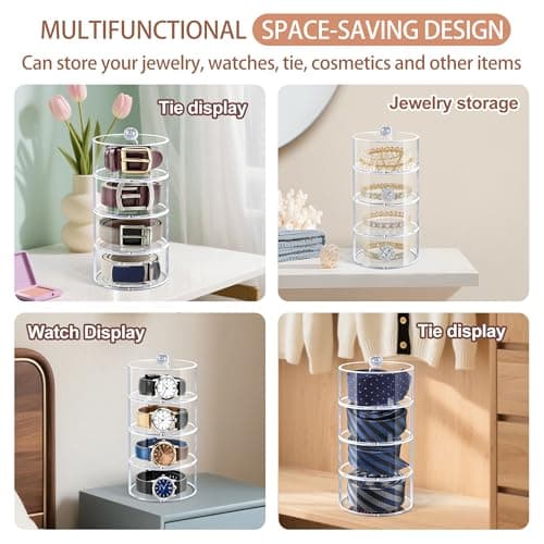 Oubou Belt Organizer, 4-Tier Acrylic Belt Storage & Holder for Closet, Clear Acrylic Display Case with Dust Cover for Belts (4-Tier) - Thumbnail 2