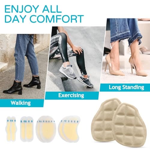 Niifawh Ball of Foot Cushions for Women 2 Pairs | 8ct Gel Blister Bandages for Feet, Blister Cushion for Heel, Toe, No Slip Metatarsal Pads for Reduce Heel, Toe & Foot Pain, Beige - Thumbnail 4