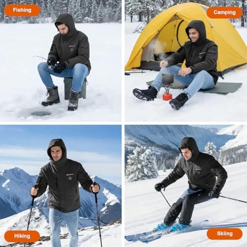 Brimekey Graphene Heated Jacket for Men, Fast Charge 20000mAh Large Capacity, Men's Heated Jacket with Fleece Lining, 6 Heating Zones Windproof Waterproof Soft Shell Hoodie Jackets Skiing Hunting - Thumbnail 2