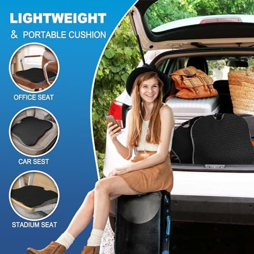Hapiclody Car Seat Cushion for Driving,Office Chair Cushions Non-Slip Hip & Lower Back Tailbone Chair Pillow Pad,Memory Foam Seat Cushion for Car Seat Driver Truck Desk Wheelchair - Thumbnail 5
