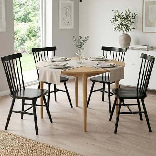 AreShark Windsor Dining Chairs Set of 4, Farmhouse Wooden Dining Room Chairs, Solid Wood Kitchen Chairs with Spindle Back, Black - Image 1
