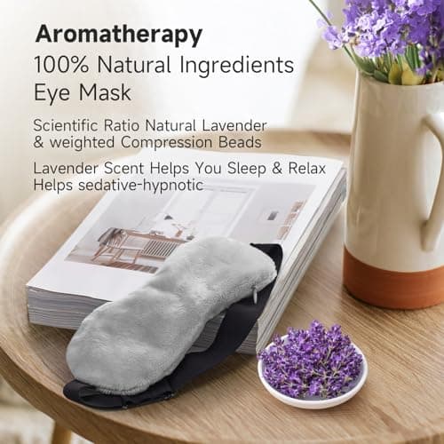 Umisleep Lavender Eye Mask, 0.45 lb Aromatherapy Weighted Eye Mask for Dry Eyes, Sleep Mask for Men Women, Hot Therapy Eye Cover for Compression Pain Relief, Eye Pillow for Puffy Eyes, Sinus Pain-Grey - Thumbnail 4