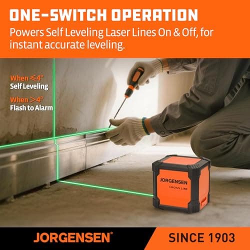 JORGENSEN Laser Level with Tripod, 65 FT Self Leveling Cross Line Laser Leveler Tool with 360° Magnetic Base, Green Laser Level for Picture Hanging, Home Renovation, Indoor Project - Thumbnail 5