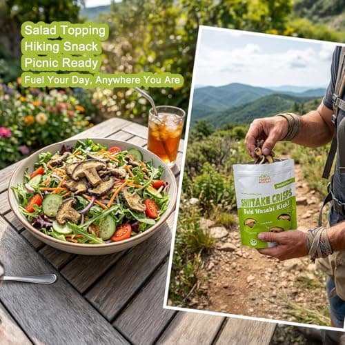 VIGOROUS MOUNTAINS Wasabi Shiitake Mushroom Snack Chips, 6 oz | Crunchy Veggie Crisps, Non-GMO, Low-Fat High Fiber, Vegetarian-Friendly | Ideal for Office, Camping, On-the-Go Snacks - Thumbnail 6