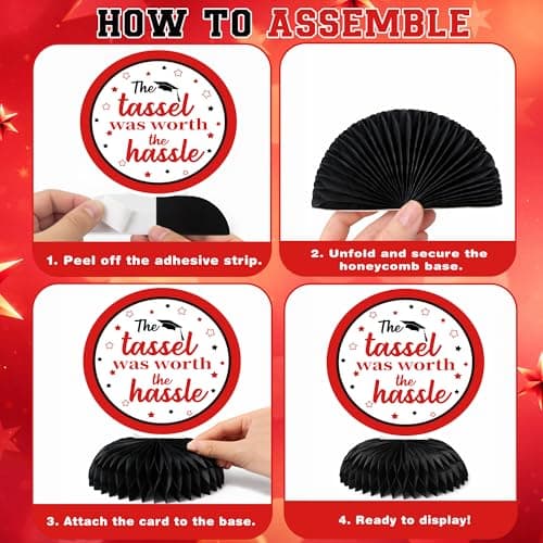 Graduation Decorations 2026 - Red Graduation Honeycomb for Table Centerpiece | Graduation Party Decorations Class of 2026,Table Toppers for Graduation Party Favors Supplies Indoor Outdoor - Thumbnail 3