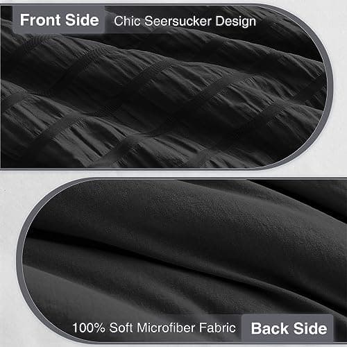 satisomnia King Comforter Set Black, Soft Seersucker Comforters King Size Bed, 3 Pieces Lightweight Down Alternative Bedding Comforter Sets All Season, Fluffy Comforter with 2 Shams 106x90 in - Thumbnail 3