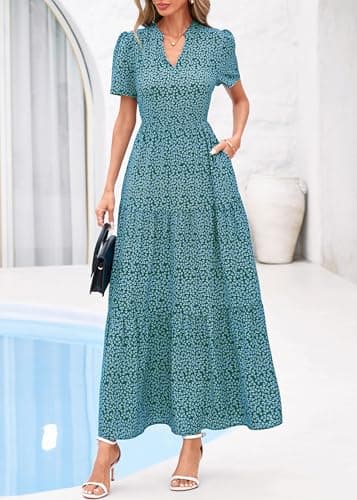 KIRUNDO Womens Floral Boho Flowy Maxi Dress, Dark Green Flower, Small - Thumbnail 6
