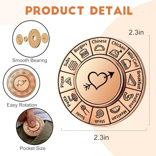Jettryran Fidget Spinner Food Decision Date Night Dice for Mom Daughter Wife Anniversary Birthday Wedding Metal Fidget Spinners for Him Her Spinner Food Dice Spinner Decision Maker Adults - Thumbnail 3