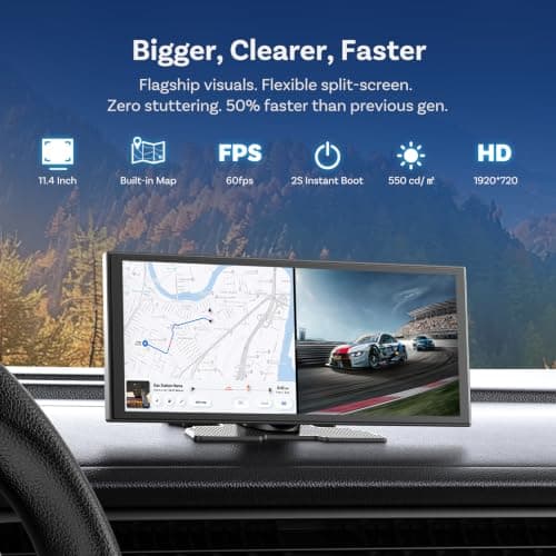 OTTOCAST OttoScreen AI 11.4" Wireless Carplay Screen for Car, Gemini AI Voice Control, Android Auto, Netflix YouTube Google Play, Dual WiFi Dual Bluetooth, 1080P Backup Camera, 8-Core Android 15 - Thumbnail 3