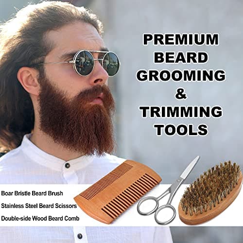Beard Kit,Beard Grooming Kit for Men W/Straight Razor,2 PACK Beard Oil, Wash, Balm, Brush, Comb, Scissors Mens Birthday Christmas Gifts for Men Boyfriend Husband Beard Trimming Shaving Kit - Thumbnail 6