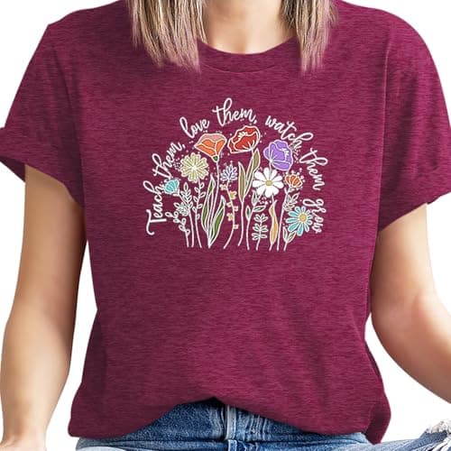 Teacher's Day Tshirt - Women's Teacher Gift Short Sleeve Flower Graphic Tee - Thumbnail 2