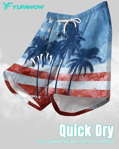 Yufawow 9 Inch 9in Men Swim Trunks Compression Liner Quick Dry Drawstring Male Swimwear Swimsuit Swimtrunks Bathing Suit Fair Beach Water Shorts Big Tall Long Plus Size Large 3XL 4XL 5XL American - Thumbnail 5