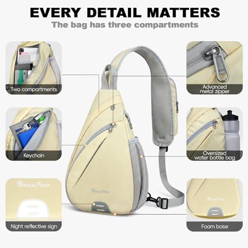 Seektop Anti Theft Crossbody Bag for Women RFID Blocking Waterproof Sling Backpack Lightweight 400D Nylon Small Chest Pack Shoulder Bag for Travel Hiking Commuting Men Beige - Thumbnail 4
