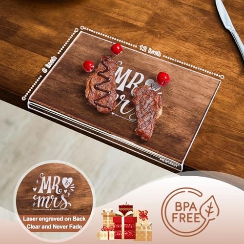 Engraved Acrylic Cutting Board with Counter Lip - Engagement Gifts Wedding Gift for Couples Clear Countertop Protector, Bride Shower Gift Mr and Mrs Gifts for Couple Aesthetic Kitchen Decor - Thumbnail 4