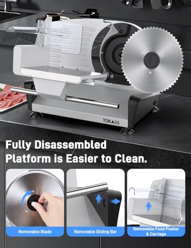 Meat Slicer, DC Motor Quiet 200W Meat Slicer Machine for Home, Deli Slicer with 2 Removable 7.5'' Stainless Steel Blades, Adjustable Dial for 0-15mm, electric bread slicer for meat (200, Watts) - Thumbnail 6