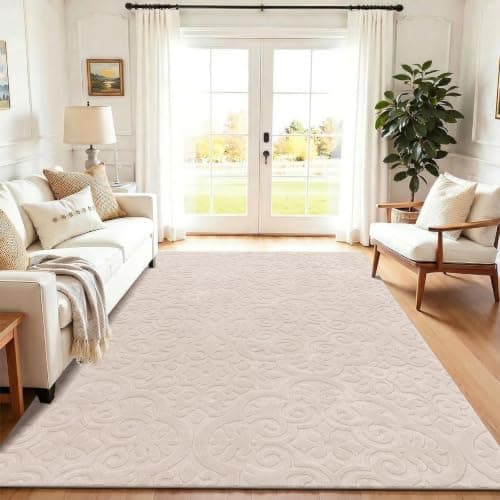U'Artlines 8x10ft Washable Area Rug for Living Room, Neutral Beige Modern High-Low Pile Rug for Bedroom, Non Slip Soft Cozy Fluffy Large Floor Carpet for Dining Area, Kids Nursery Room - Image 1