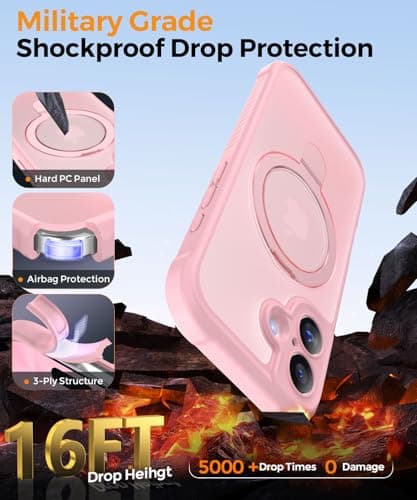 MOCCA Design for iPhone 17 Case, Compatible with Magsafe [Premium Invisible Magnetic Ring Stand] [Military Drop Protection] Full Camera Guard Translucent Matte Slim Phone Cover 6.3",Pink - Thumbnail 5