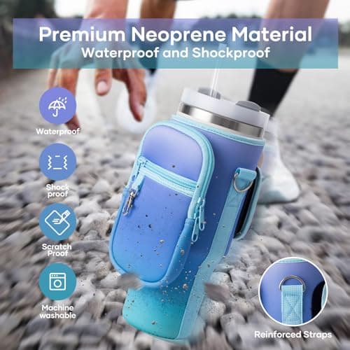 linmaya Water Bottle Carrier Bag for Stanley Cup 40/30oz with Phone Holder Pockets,Neoprene Water Bottle Cross-body Bag with Adjustable Shoulder & Hand Strap Stanley Cup Accessories - Thumbnail 5