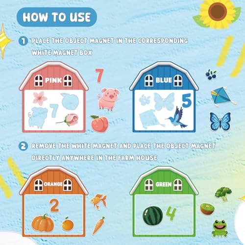 10Pcs Magnetic Color Sorting Toys 60 Toddler Magnets for Refrigerator, Cute Farm Animal Fridge Magnets for Early Education Toddler Color Sorting Learning Activities Boys Girls Gifts - Thumbnail 2