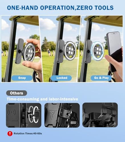 Magnetic Golf Cart Phone Holder, All-Metal Phone Mount Compatible with MagSafe iPhone 12-17, 360° Rotation Golf Accessories for EZGO Club Car Yamaha, Gym & Desk Phone Stand, Gift for Men Golfers - Thumbnail 4