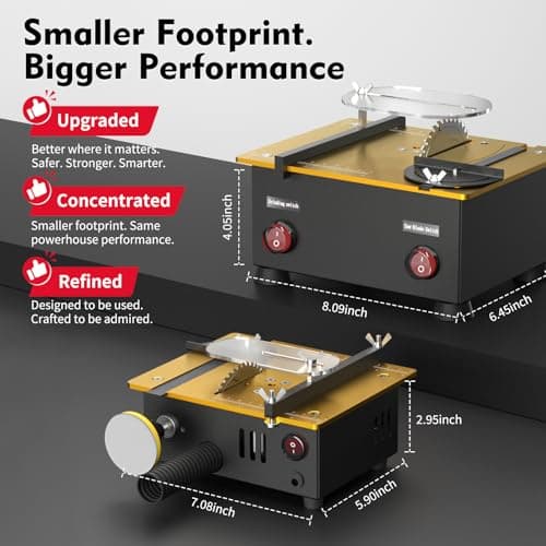 Super Mini Table Saw for Crafts,[Dual Motor & Switches] 7 Speeds MAX 200W Multifunctional Table Saw with 122+ Accessories, Cut/Engrave/Polish/Drill, Compact Design for Model Making, Gift for Creators - Thumbnail 2