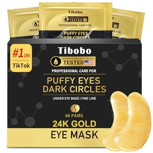 Under Eye Patches (48 Pairs) - 24K Gold Eye Masks Enriched with Abundant Collagen for Dark Circles, Puffiness, Smooth Fine Line, Nourish Skin Gifts for Women - Vegan & USA Tested