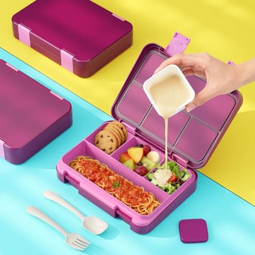 Sxueg Bento Lunch Box for Kids, 4 Compartments Kids Leak Proof Bento Lunch Boxes Food Containers for School, Travel, On-the-Go Meal, Food Grade, Microwave, Dishwasher Safe Rose Red - Thumbnail 6
