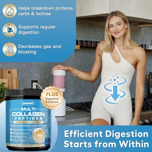 ZEBORA Multi Collagen Peptides Powder with Probiotic for Gut Health, Hydrolyzed Collagen with Digestive Enzymes, Prebiotics for Women, Support Digestive Health, Skin, Hair, Joints, Non-GMO,35 Servings - Thumbnail 5