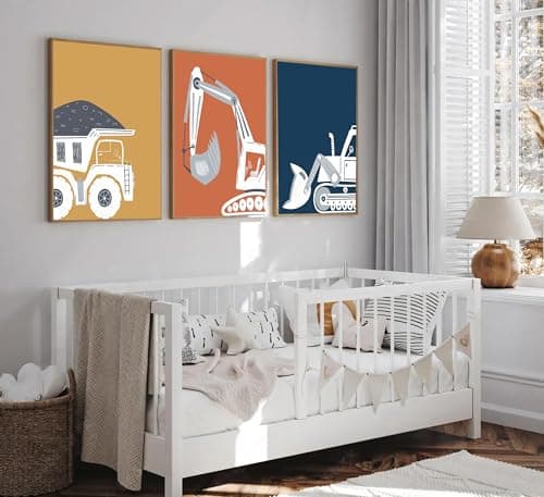 Wavkkey 3 Pcs Construction Truck Nursery Wall Art Excavator Dump Truck Tractor Poster Painting Picture Wall Decor Canvas Print Artwork Kids Room Boys Room Baby Room Home Decoration Unframed - Thumbnail 6
