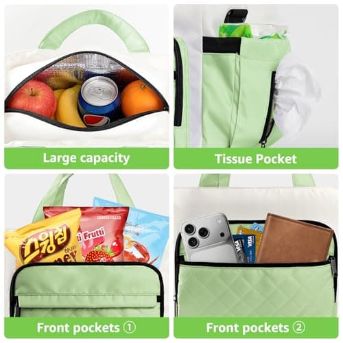 Women's Insulated Lunch Box Bag - Stylish Tote Design, Leakproof Waterproof Lunch Cooler, Large Lunch Tote Bags for Work Commute & Dates (White-Green) - Thumbnail 3