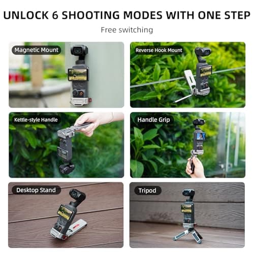 Flymile Pocket 4/3 Magnetic Mini Tripod Mount, Metal Cage Clamp Frame with Mantis Hook Stand, Cold Shoe＆ 1/4" Screw for DJI Osmo, 180° Adjustable Expansion Adapter Holder for Xtra Muse Accessories - Thumbnail 4