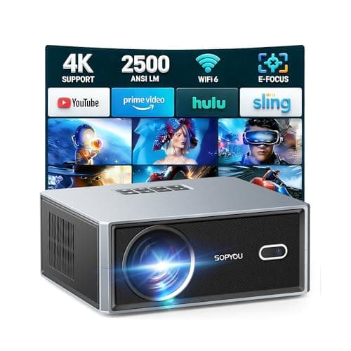 [Short Throw/2500 ANSI/E-Focus] SOPYOU 4K Decoding Projector with WiFi and Bluetooth, Outdoor Movie Projectors, Max 450" Display Home Theater, Portable Smart Proyector for iOS/Android/TV Stick/PS5 - Image 1